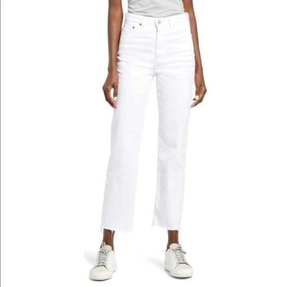 AG White High Waist Raw Hem Ankle Straight Leg Denim Jeans NWT 27 - Picture 1 of 6